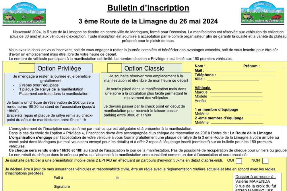 <strong>Bulletin d'inscription Maringues</strong><small>© FIAT 500 et dérivés CLUB DE FRANCE</small>